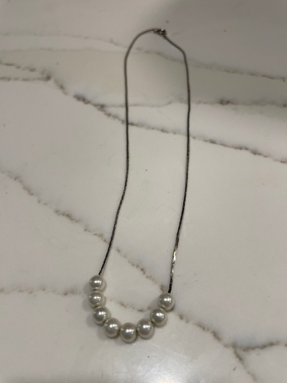 Necklace Silver Tone Faux Pearls